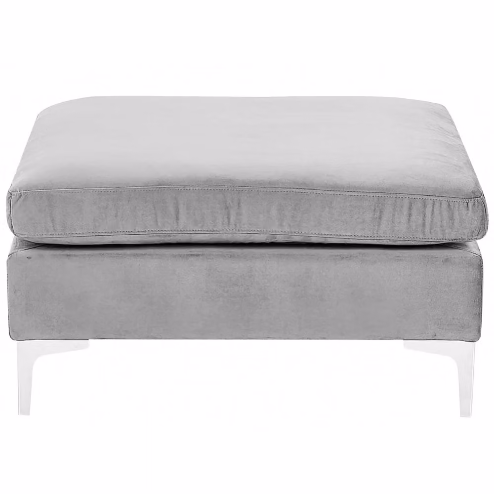 Pouf Ottomana Beliani in velluto grigio con gambe in metallo argento stile glamour – 2