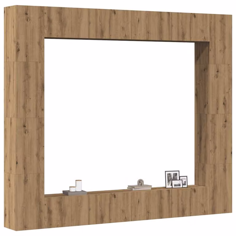 Set Mobile TV vidaXL da 8 pezzi in legno Rovere, montaggio a parete, moderno, marrone/beige, L: 110 cm, P: 30,5 cm, H: 30 cm