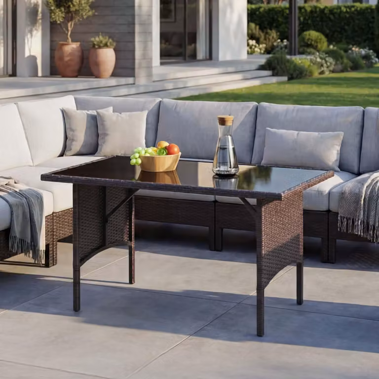 Tavolo da pranzo in polyrattan MCW-G16, tavolo da pranzo, tavolo da giardino, ristorazione 112x60 cm ~ marrone