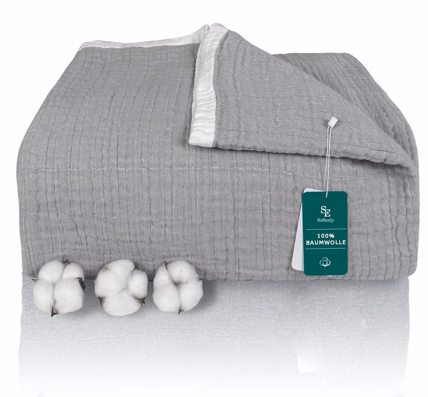 Coperta in mussola, 200x230 cm, 100% cotone, a 4 strati, color grigio