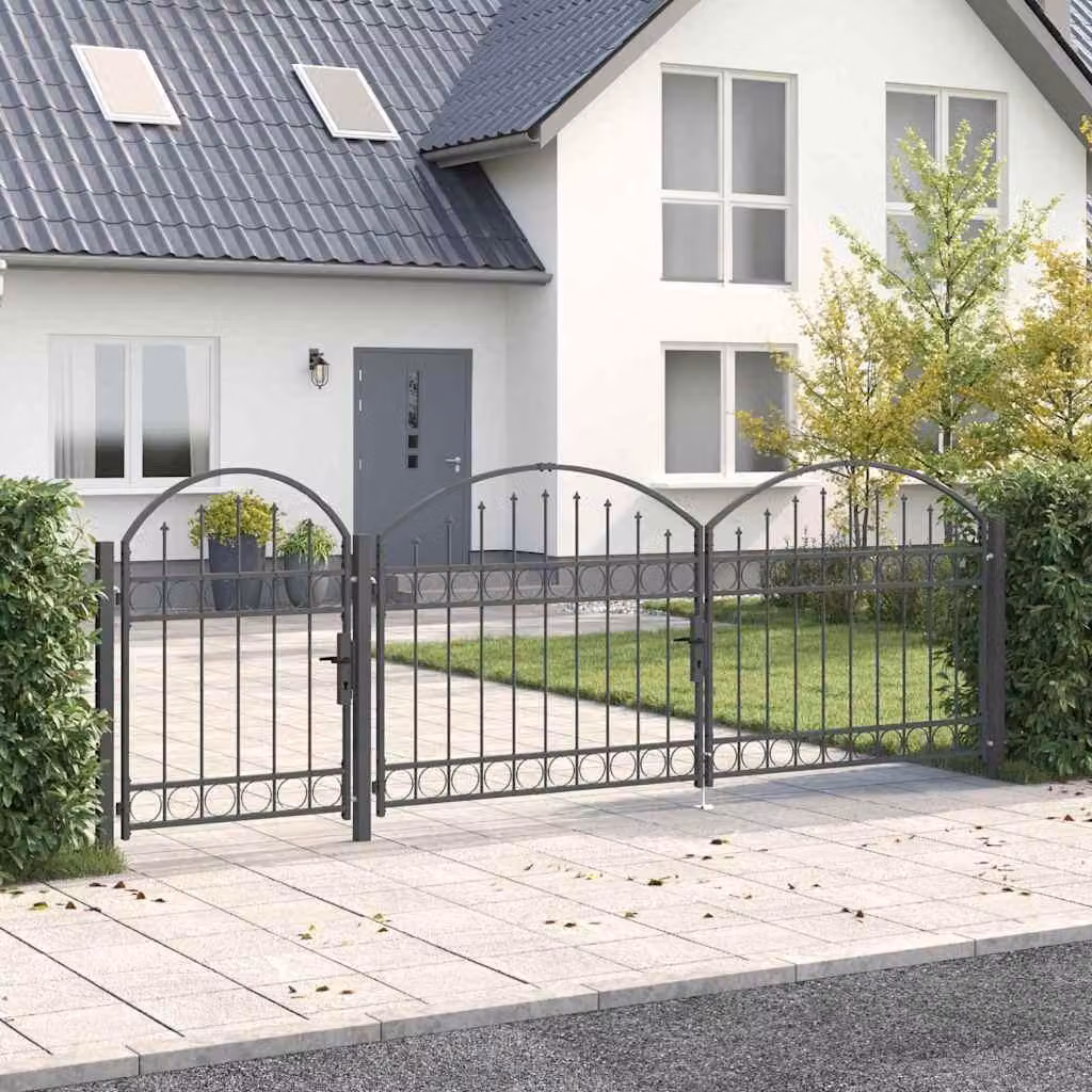 Maison Exclusive - Cancello da giardino con parte superiore ad arco, modello ASSEN, 4 x 1,25 m, acciaio grigio
