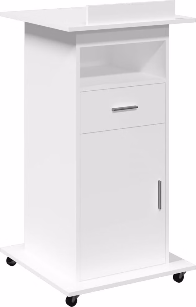 Leggio con Ruote e Cassetto Bianco 55x55x107 cm in Multistrato