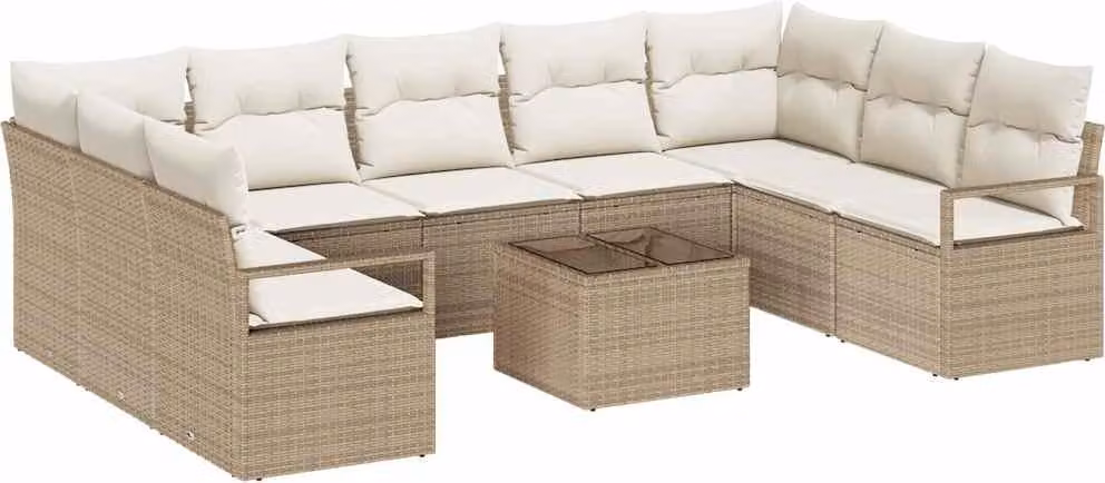 Set di divani con cuscino 10 pcs Beige polyrattan