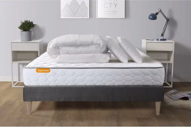 Pacchetto letto completo - Materasso 160x200cm + Box spring con doghe (kit) + 2 cuscini + Piumino - Memo
