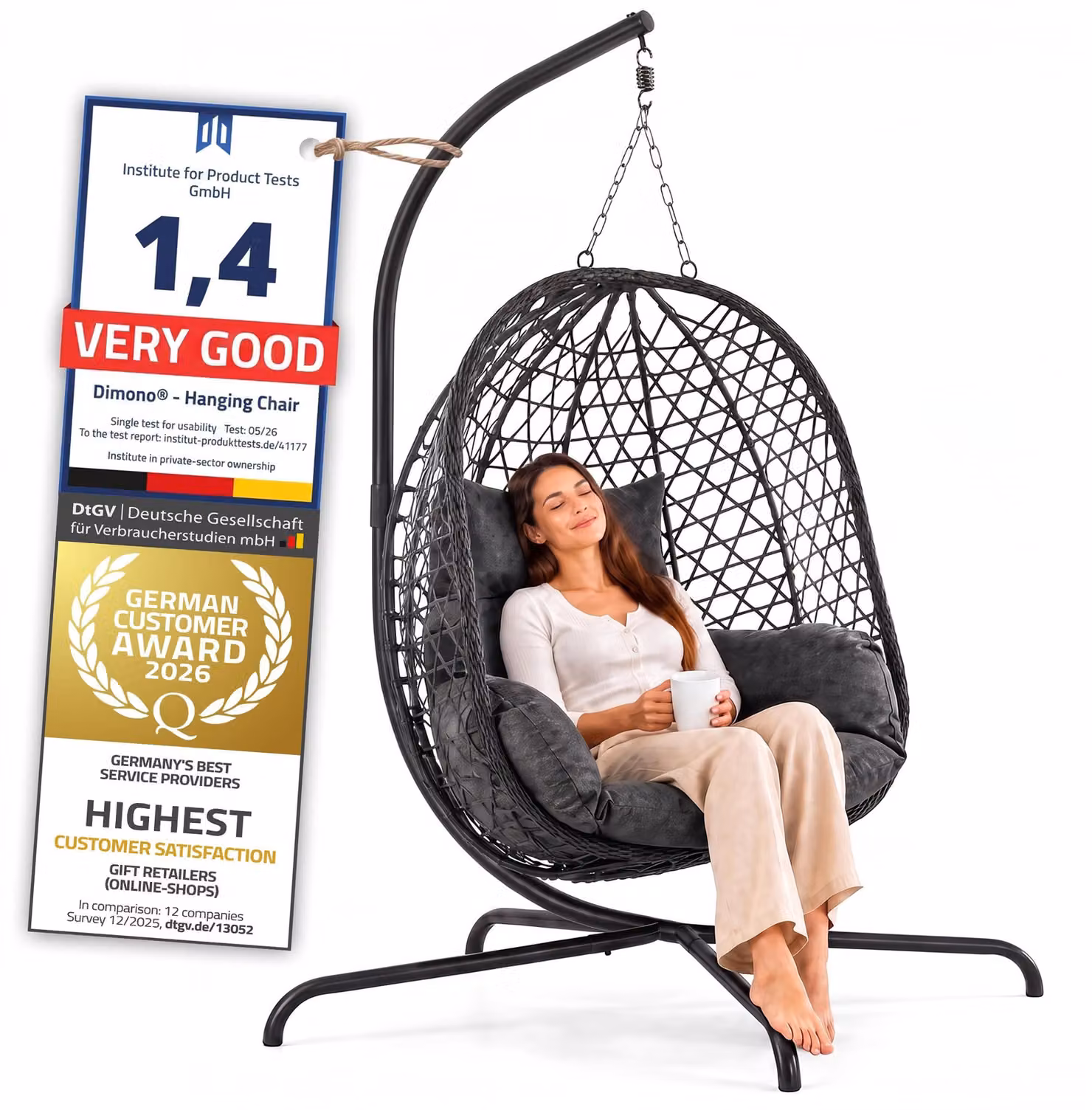 Sedia a dondolo con struttura – Altalena a forma di uovo in rattan, portata massima 120 kg