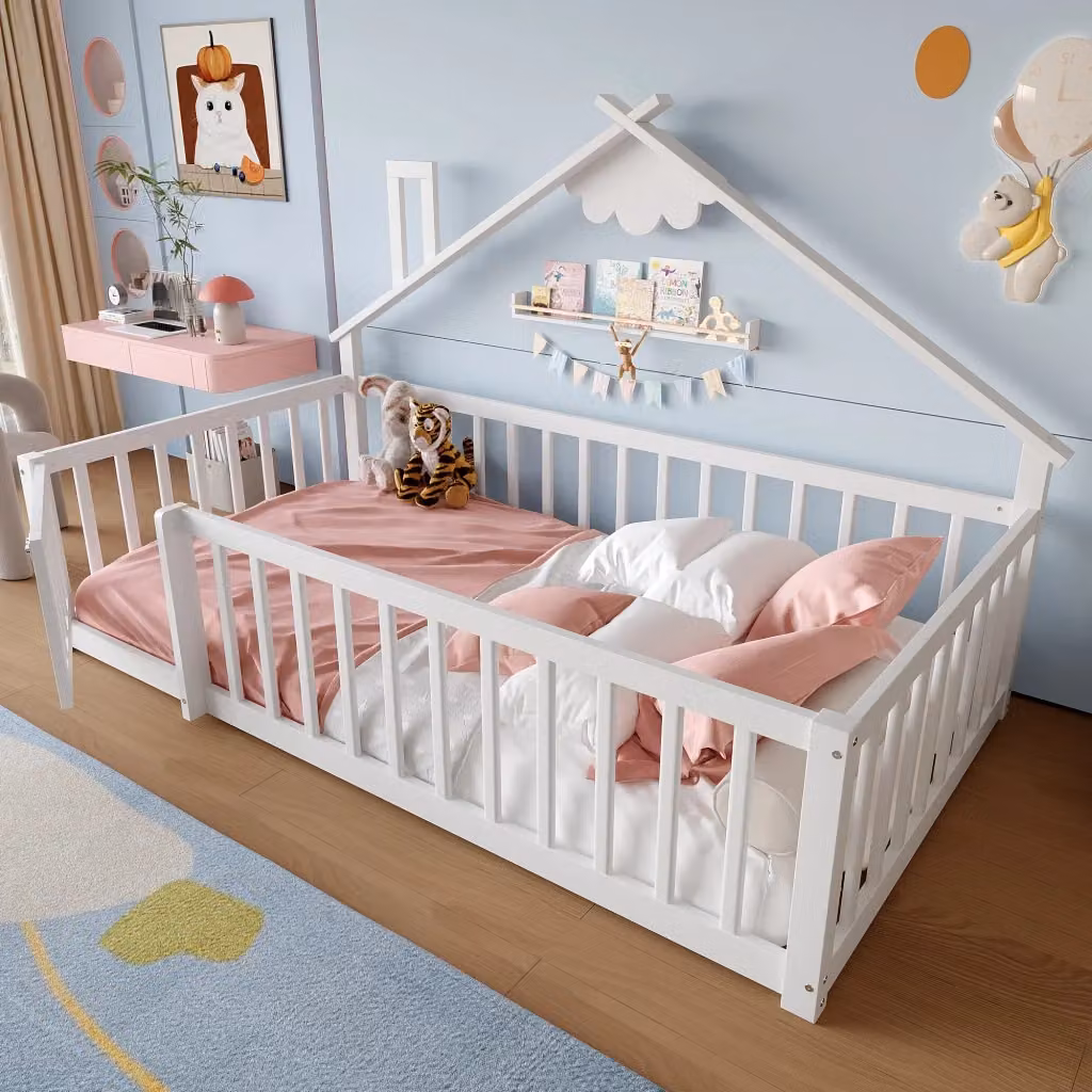 Letto a Casetta Singolo per Bambini Chicfurn in Legno e MDF Bianco L/P/H: 90 x 190 x 112 cm – 2