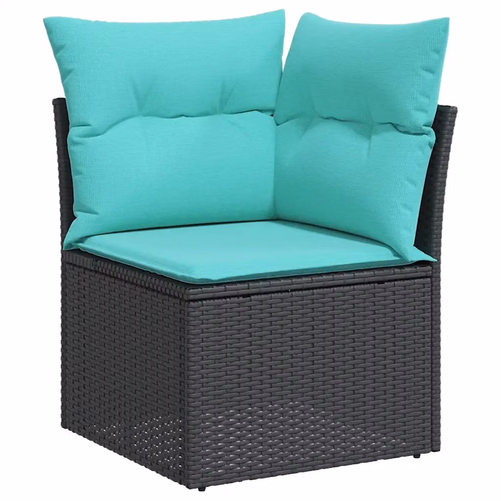 Set di Divani da Giardino vidaXL in Polyrattan con Cuscini, Colore Nero, Blu e Turchese