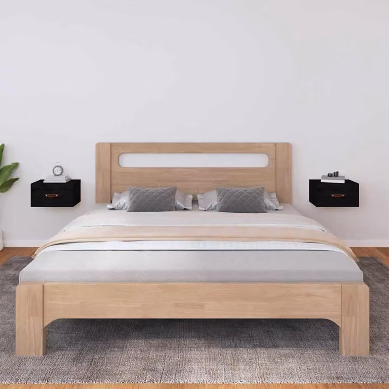 Set di 2 comodini da muro vidaXL neri in legno di pino, design moderno, L 40 cm x P 29,5 cm x H 22 cm