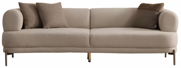 Stilvoller Beiger Dreisitzer Designer Metallfüße Wohnzimmer Sofa