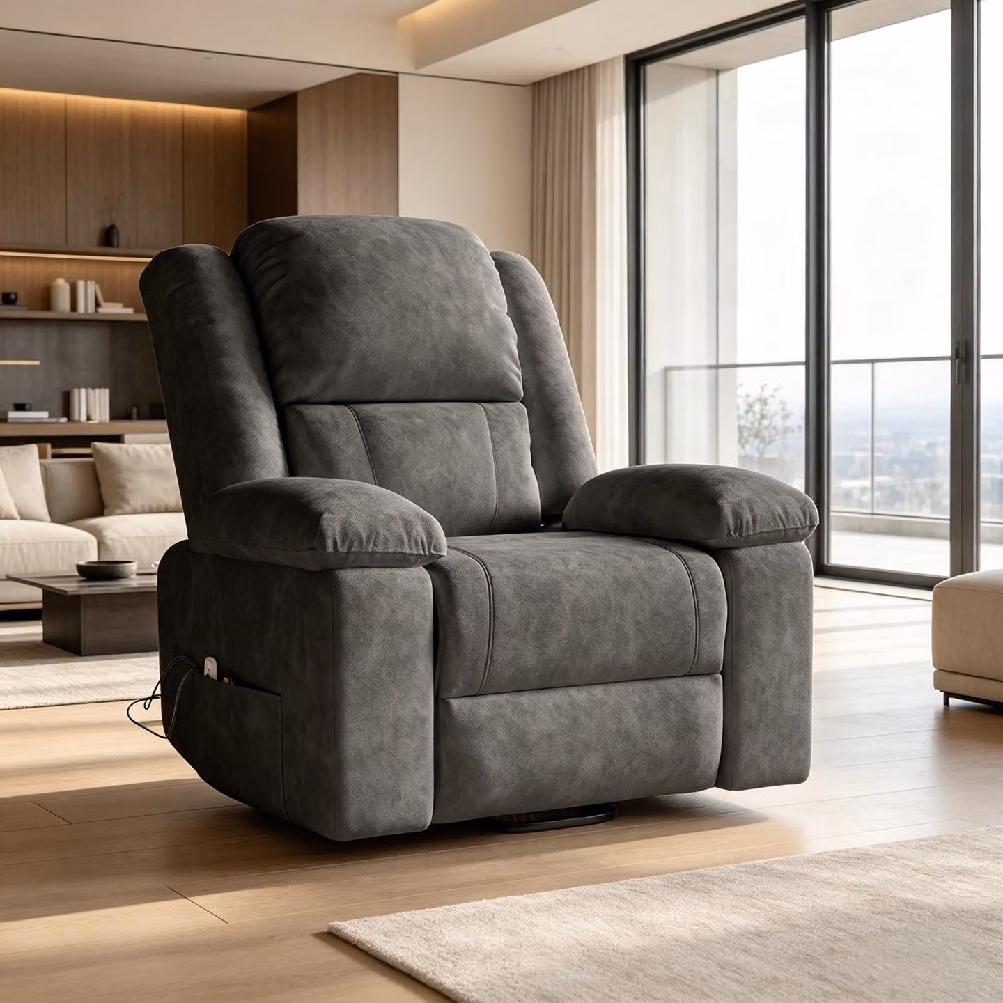 Poltrona reclinabile elettrica INONEFT, con funzione di massaggio, riscaldamento, poltrona massaggiante, poltrona relax con schienale, inclinazione regolabile, colore grigio
