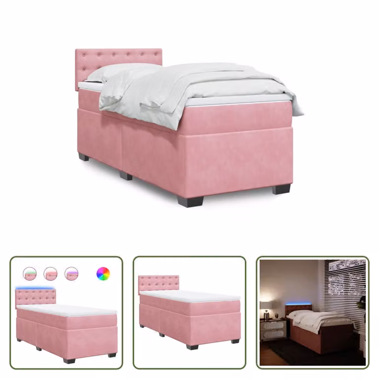 The Living Store Letto a molle con materasso Rosa 80x200 cm Velluto