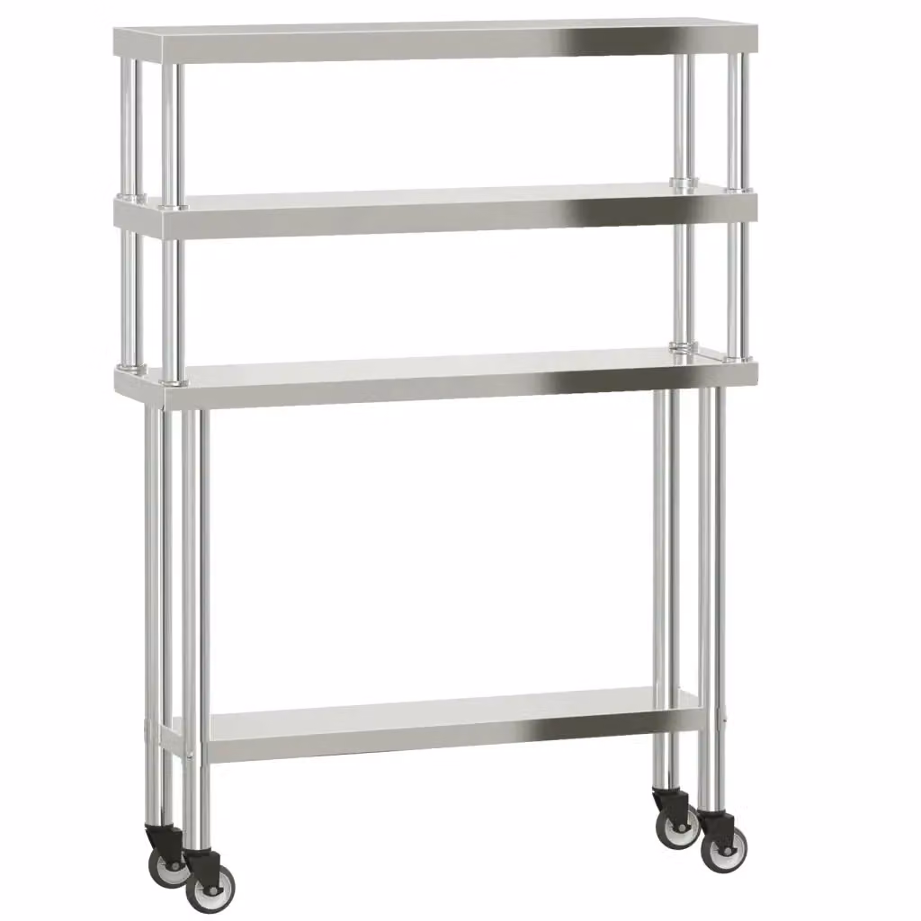 vidaXL Tavolo da lavoro per cucina in acciaio inox color argento L: 110 cm, P: 30 cm, H: 150 cm – 2
