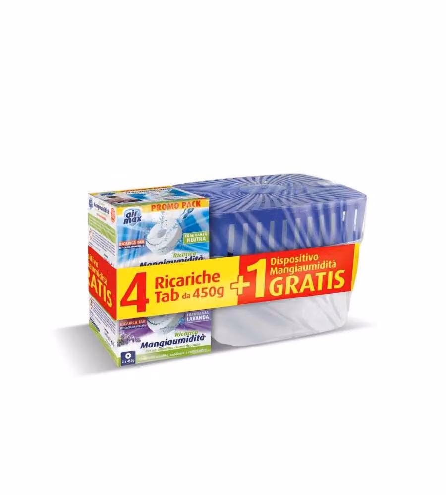 Air Max Kit Dispositivo Mangiaumidità con 4 Ricariche Tab Miste 450g