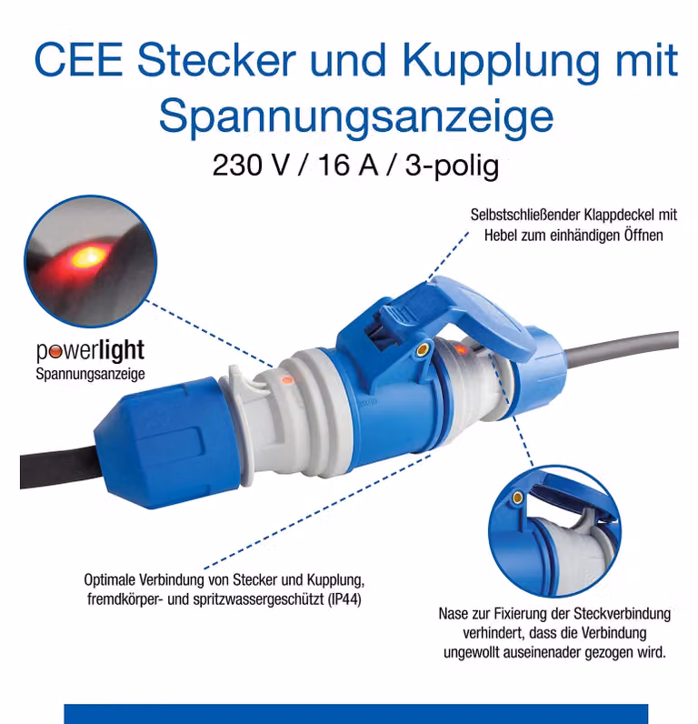 AS Schwabe powerlight Accoppiamento CEE 61487 Accoppiamento CEE a 3 poli 230 V 1 pz