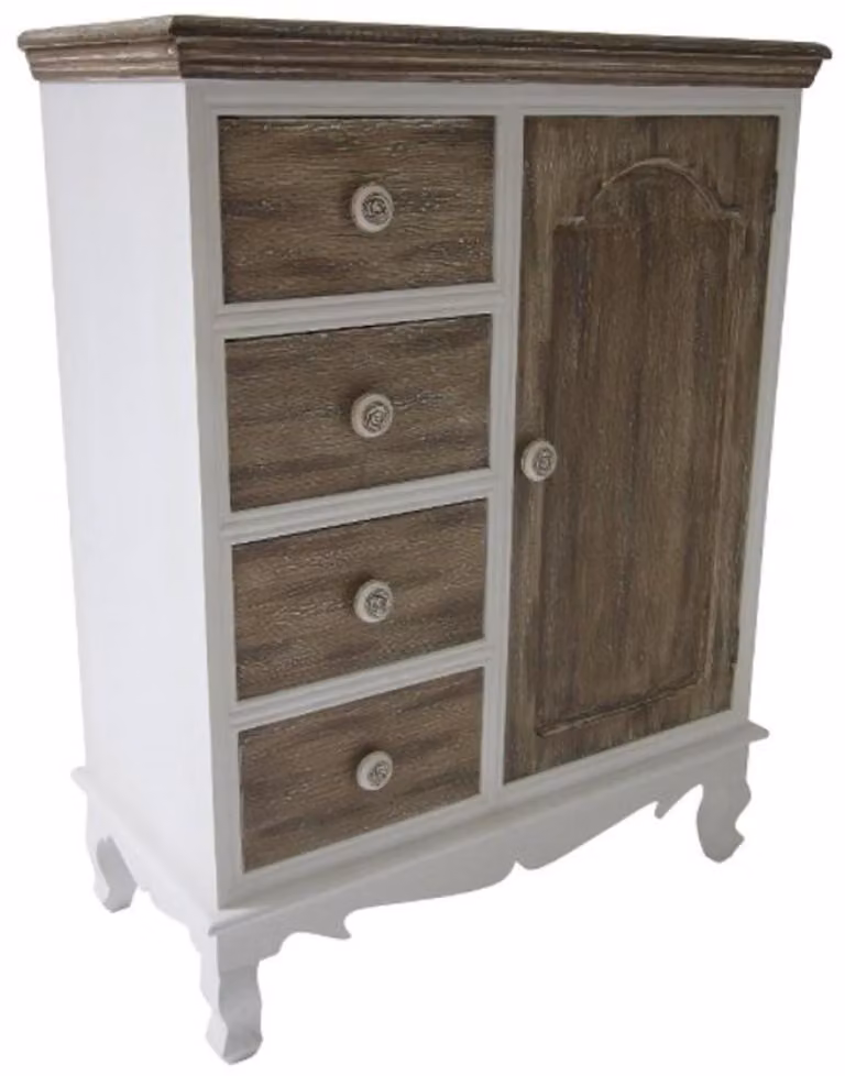 Comodino in stile rustico Casa Padrino, con anta e 3 cassetti, bianco/marrone, dimensioni 66 x 32 x 86 cm