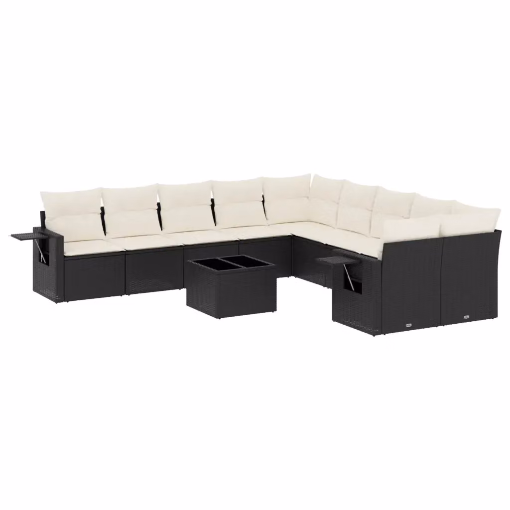 vidaXL Set Divani da Giardino 11 pz in Polyrattan Nero con Cuscini e Tavolino da Esterno – 2