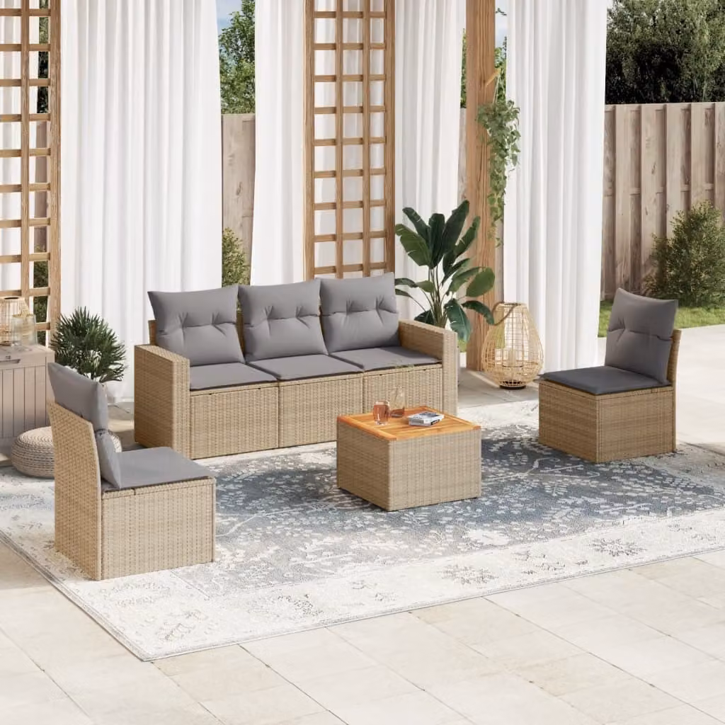 Maison Exclusive - Set Divano da Giardino 6 pz con Cuscini Beige in Polyrattan