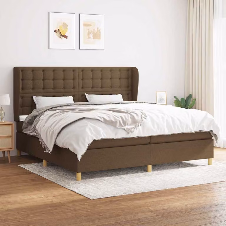 vidaXL Giroletto a Molle con Materasso Ibrido in Tessuto Marrone e Bianco L/P/H: 200 x 200 x 25 cm