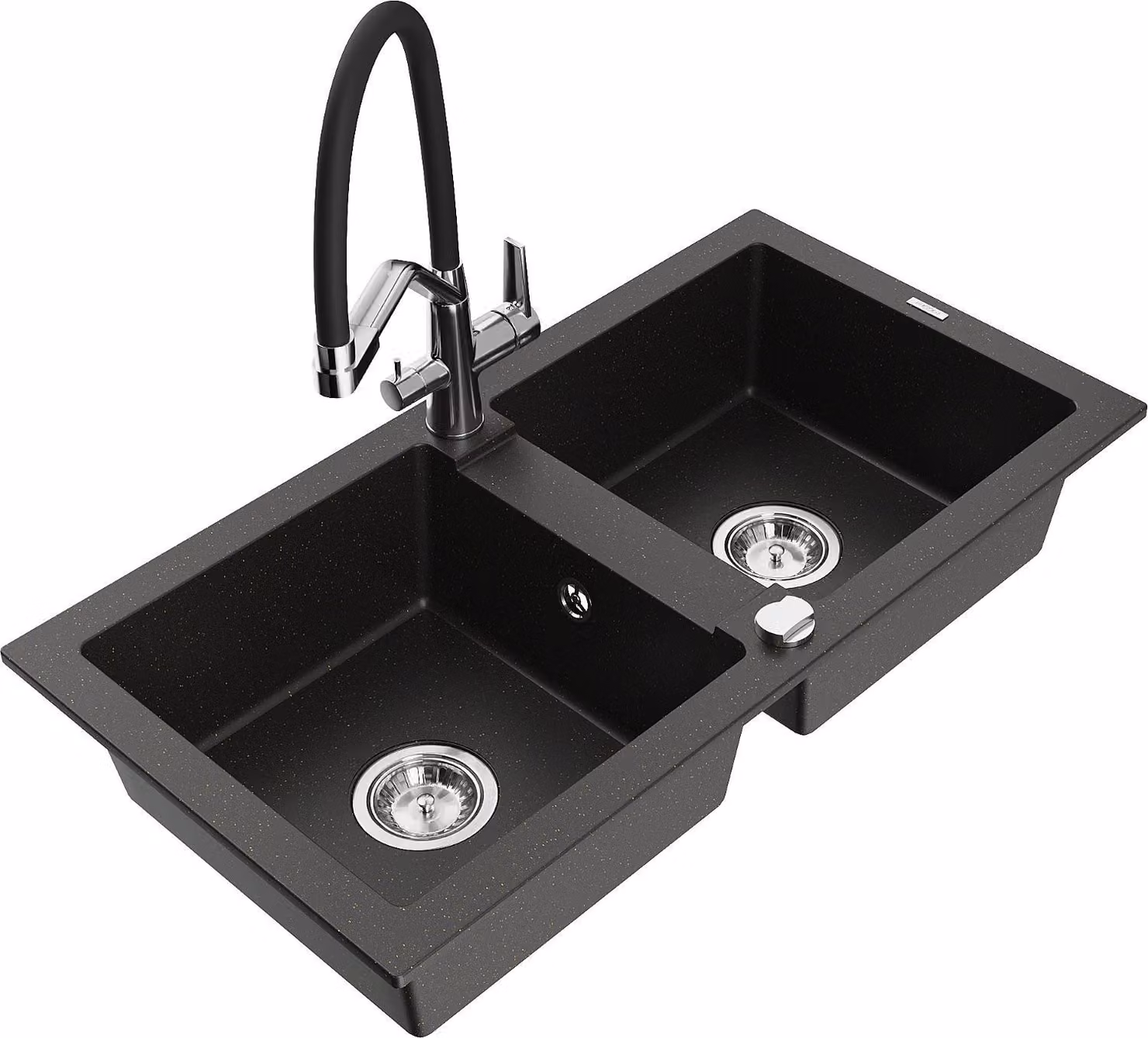 Mexen Mario lavello in granito a 2 vasche con miscelatore da cucina Duo, nero/oro metallizzato - 6504-75-671701-07