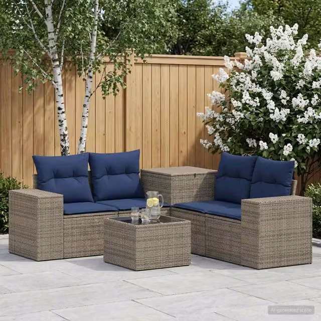 Set di divani 6 pz Grigio e Blu Navy 55 x 55 x 37 cm 3447569