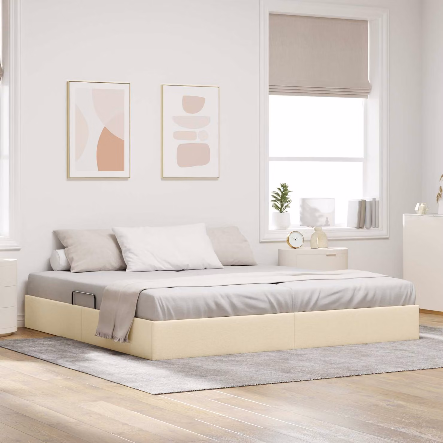 Letto ottomano con contenitore vidaXL in tessuto beige L/P: 200 x 200 cm