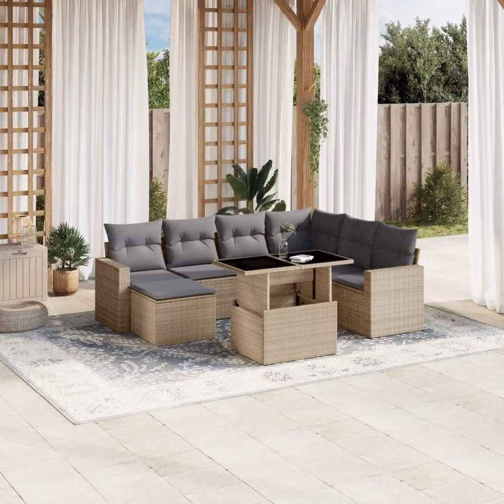 Set Divano da Giardino vidaXL 8 pz a L con Cuscini Beige e Tavolino in Polyrattan e Metallo – 1