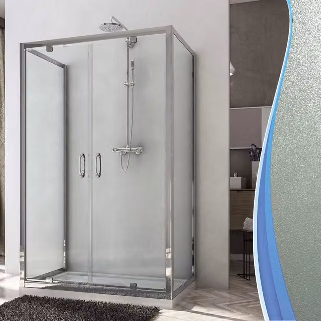 Box Doccia Rettangolare 3 Lati 2 Ante Battenti In Cristallo H185 Fosterberg Koge Trio 70x130xH185 cm