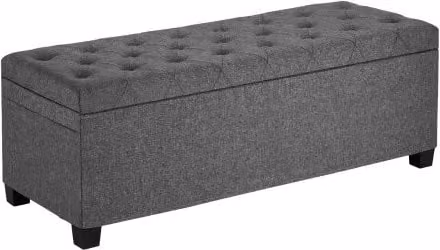 Panca Contenitore VEVOR in Lino Grigio con Bottoni Trapuntati e Tasche Laterali, Pouf Imbottito Ribaltabile con Struttura in Metallo per Soggiorno e Camera da Letto