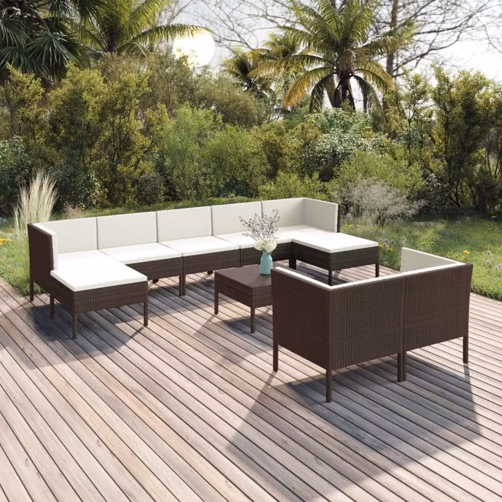 Maison Exclusive - Set da giardino da 10 pezzi con cuscini in rattan sintetico marrone