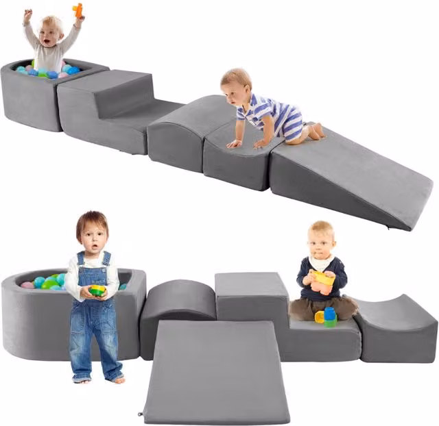 Set di gioco creativo Design Mania in schiuma e tessuto per bambini con piscina di palline, 5 pezzi, Grigio, L/P/H: 61 x 46 x 30 cm