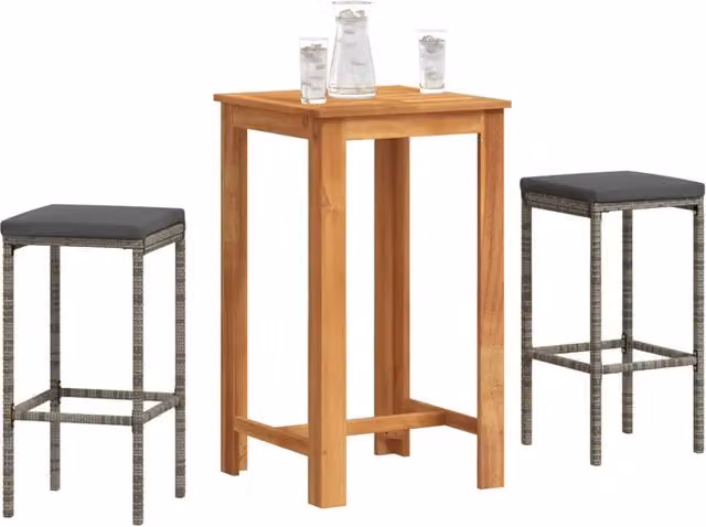 Set Bar da Giardino 3 pz Grigio in Legno Acacia e Polyrattan 3295268