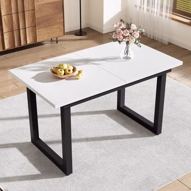 Tavolo da pranzo allungabile con piano estensibile e gambe stabili, stile industriale, in MDF e metallo bianco e nero