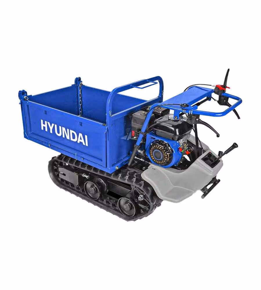 Motocarriola cingolata Hyundai 4T con motore a benzina da 196cc e ruote in gomma, colore blu – 1