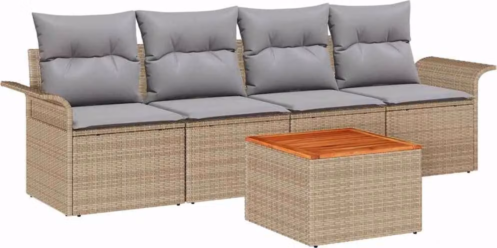 Set Divano da Giardino con cuscino 5 pcs Beige polyrattan