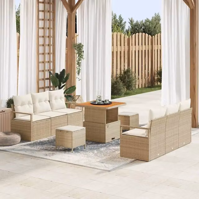 Set Divano da Giardino 9 pz Beige polyrattan 3362476