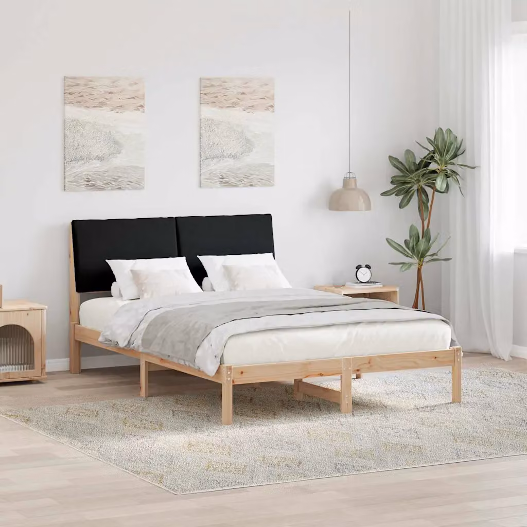 Struttura del letto con testiera vidaXL in legno di pino, marrone e nero, L 160 x P 200 cm – 1