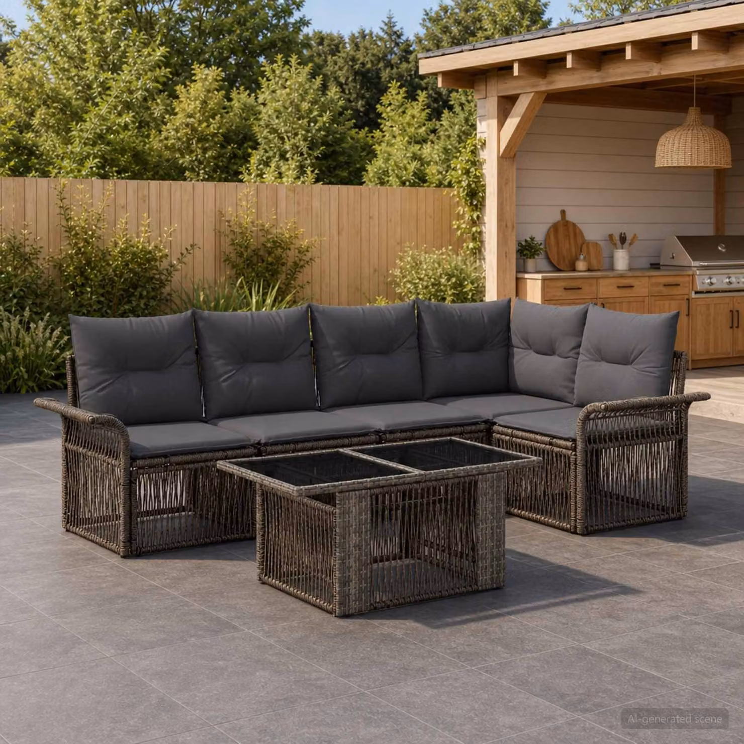 Set Divano da Giardino vidaXL 6 pz in Polyrattan Grigio e Antracite con Cuscini e Tavolino