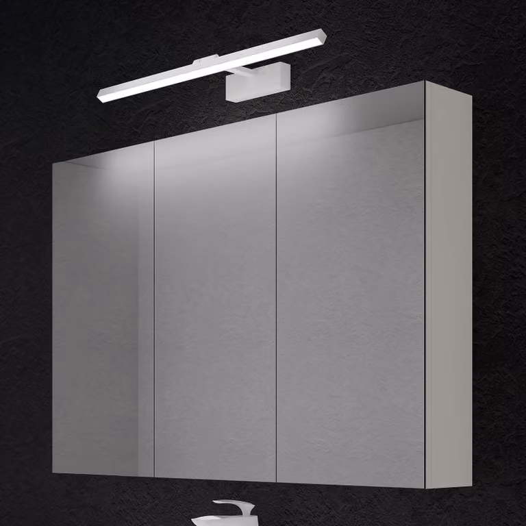 doporro Armadietto a Specchio 100x15x70cm con Lampada da Specchio LED per Bagno 60cm, 14W 4000K, Specchiera Bagno Mobilettto da Parete Bianco con 3 Ante e Applique Specchio Bianco, Spiegelschrank 02