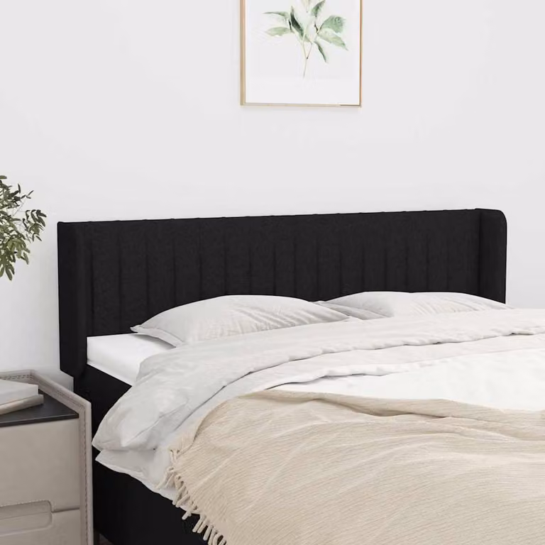 Testiera ad orecchio vidaXL in tessuto nero con struttura in legno L: 147 cm, P: 16 cm, H: 78/88 cm