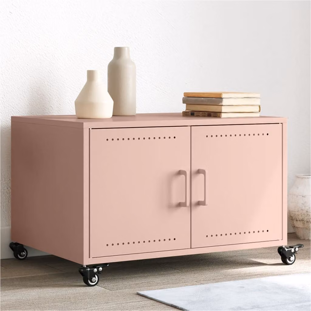 Tavolino da salotto vidaXL in metallo rosa opaco con ruote L: 100,5 cm, P: 39 cm, H: 72 cm