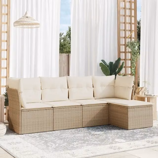 Set Divano da Giardino Moderno a L VIDAXL in Polyrattan Beige con Cuscini