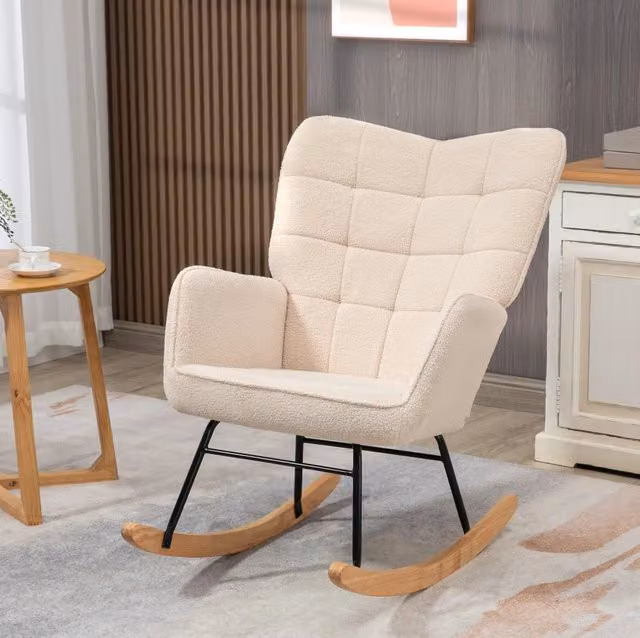 Poltrona a dondolo beige in poliestere, 98 x 71 x 101 cm