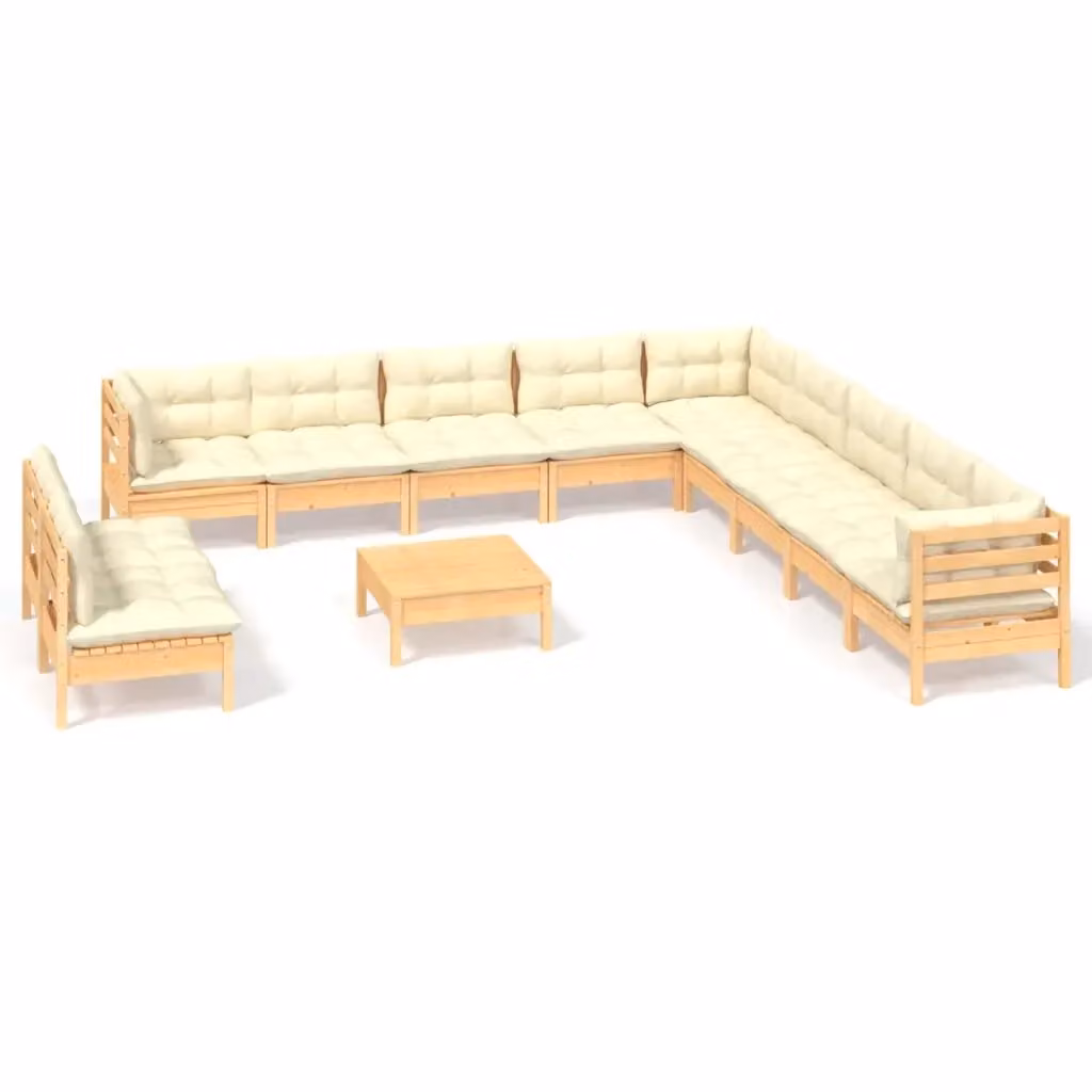 Set di Divani da Giardino vidaXL in Legno di Pino Massello con Cuscini Beige 12 Pezzi – 2