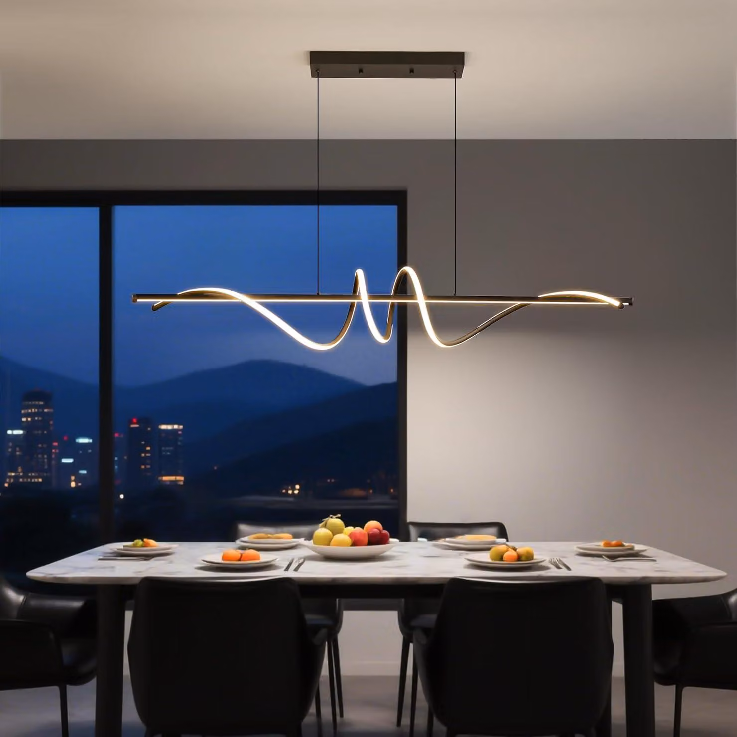 Lampada a sospensione per tavolo da pranzo, 100 cm, lampada a spirale per sala da pranzo, design moderno, nera, dimmerabile, con telecomando, lampada a sospensione LED per sala da pranzo, ufficio