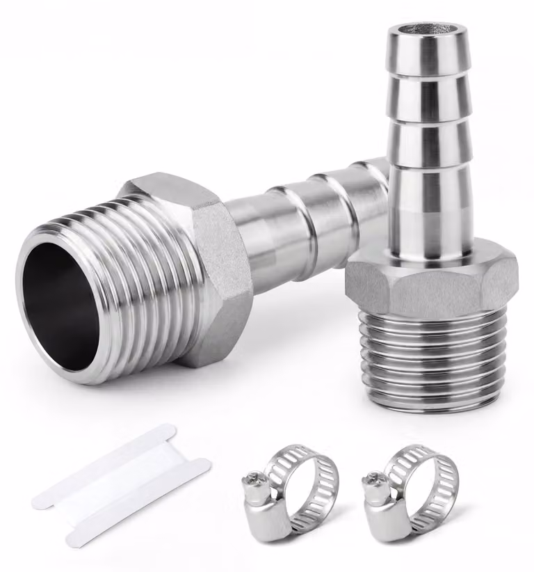 Raccordo a flangia per tubi flessibili, da 12 mm a 1" BSP, 2 pezzi, acciaio inossidabile 304