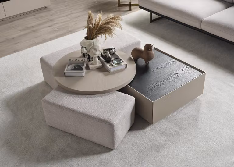 Stilvoller Beiger Couchtisch Rundtisch Wohnzimmer Holz Sofatisch