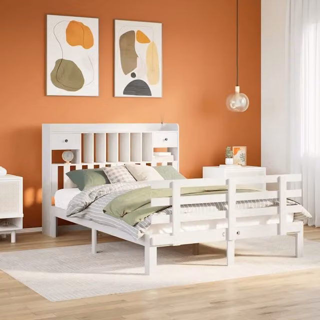 Letto Libreria senza Materasso Bianco 160x200 cm Legno di Pino 3322801