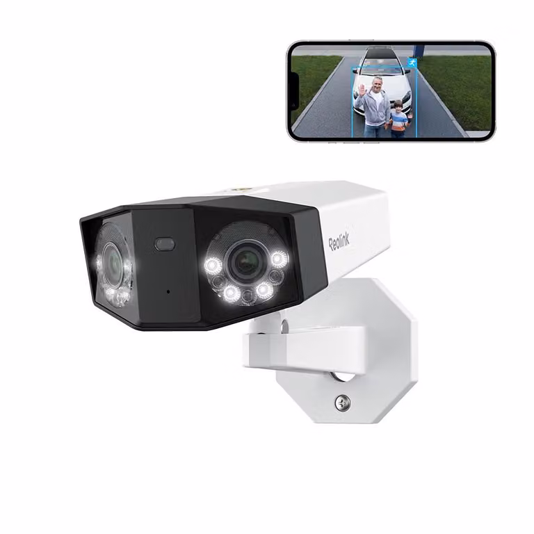 Telecamera di sorveglianza PoE a doppia lente 8K 16MP di Reolink, panoramica a 180°, rilevamento intelligente, tracciamento del movimento, visione notturna a colori, audio a 2 vie, IP67