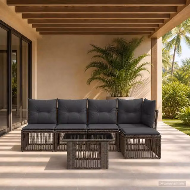 Set Divano da Giardino 6 pz Grigio polyrattan 3436454
