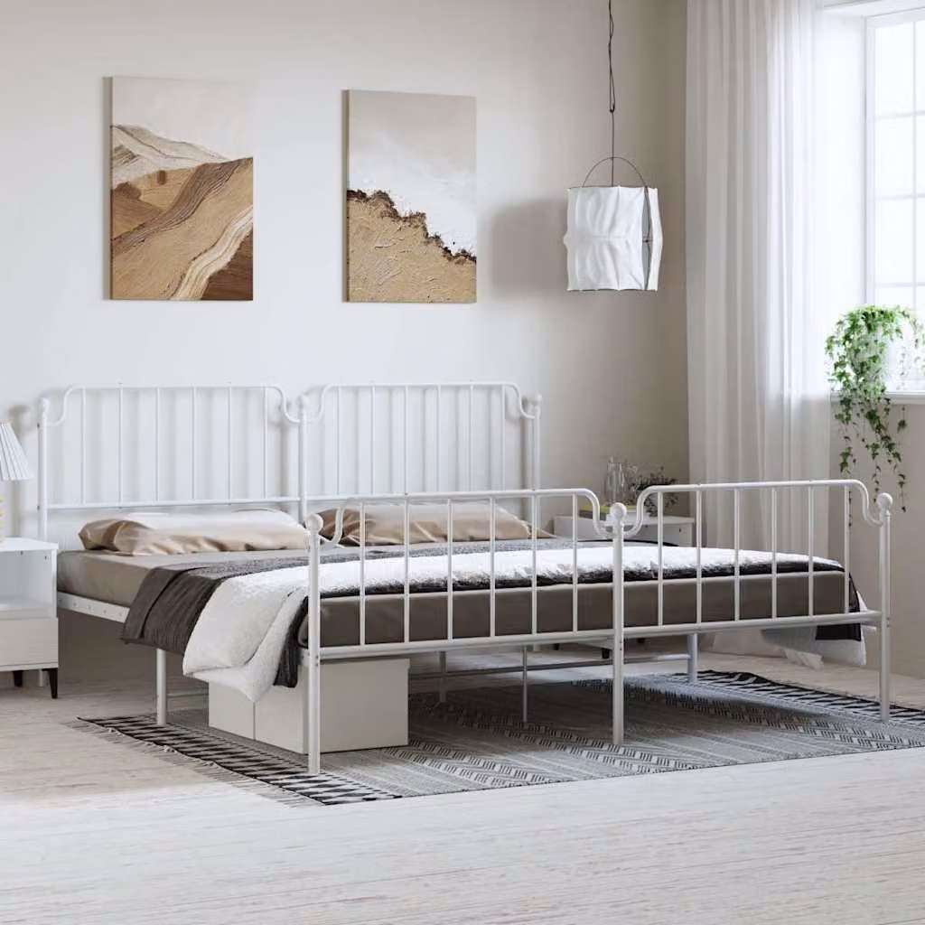 vidaXL Giroletto con Testiera e Pediera in Metallo Bianco L: 187 cm, P: 102 cm, H: 219 cm